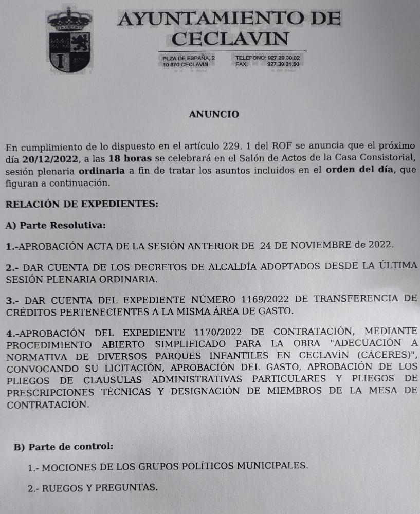 Imagen Pleno ordinario mes de diciembre.