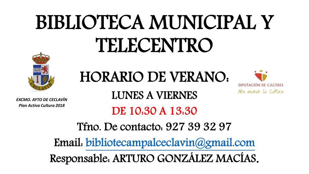 Imagen Nuevo horario de apertura biblioteca y telecentro